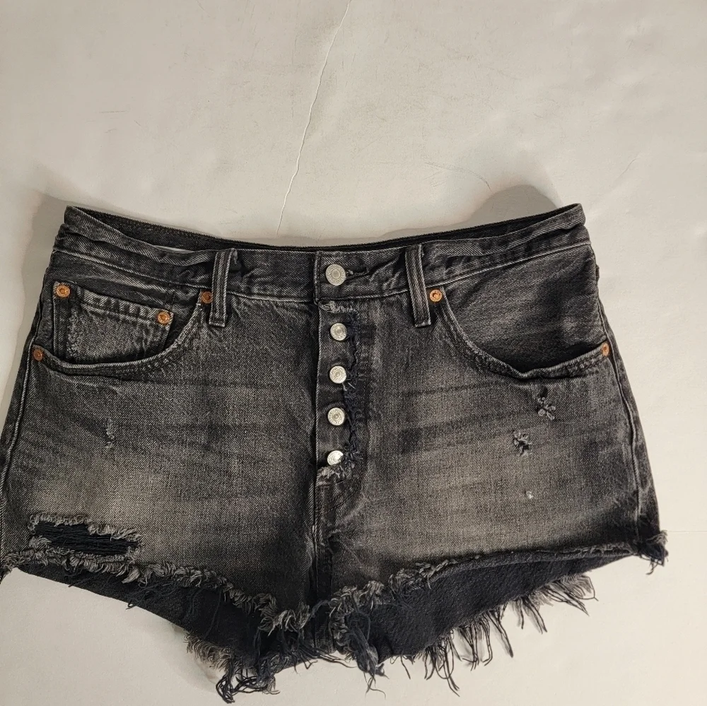 Levi's 501 Denim Shorts Sz 31 Exposed Button Fly Cut-off 100% Cotton Charcoal